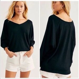 NWT Free People We The Free Santa Clara Thermal top, Black. Size Medium.